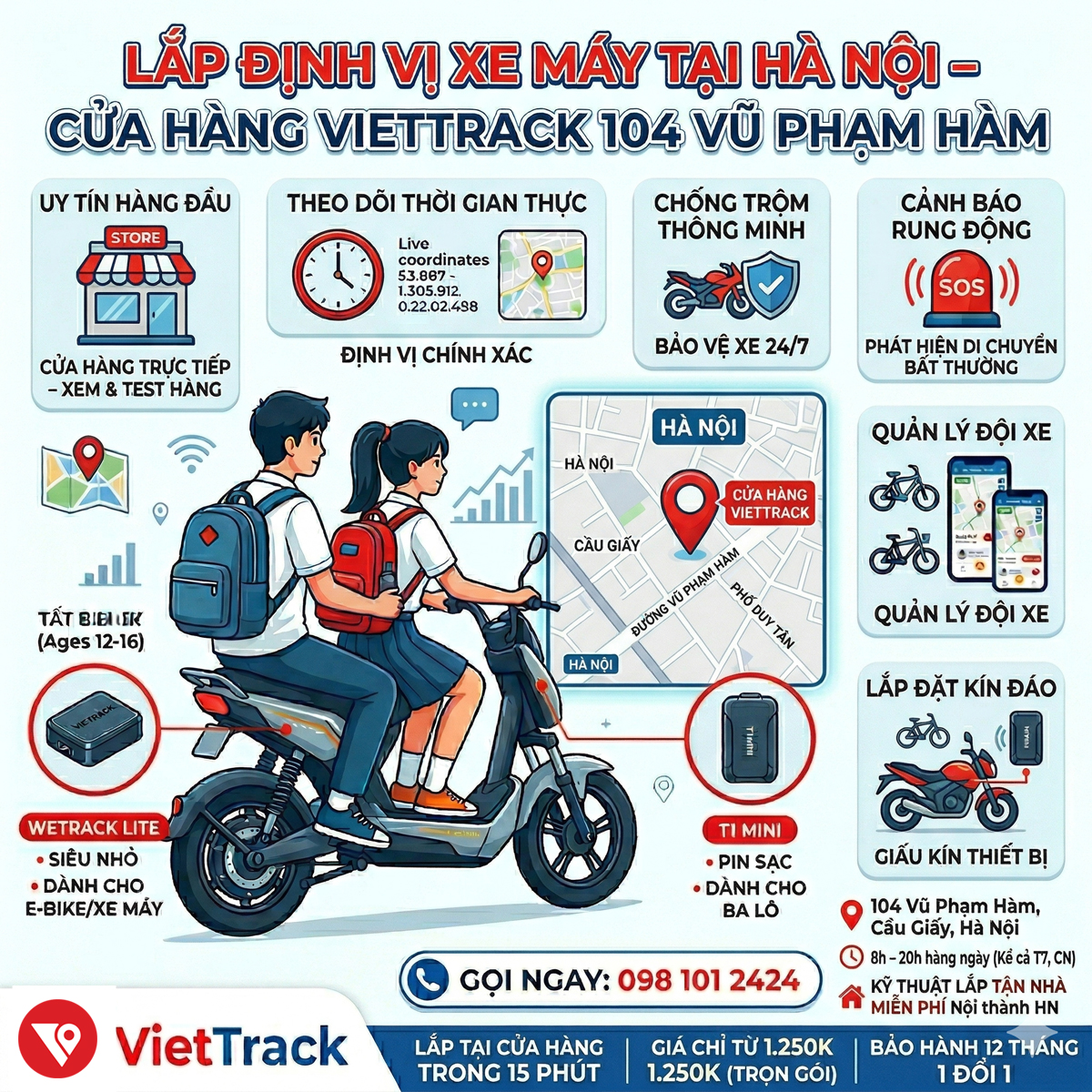 Lắp Định Vị Xe Máy Tại Hà Nội – Cửa Hàng VietTrack 104 Vũ Phạm Hàm