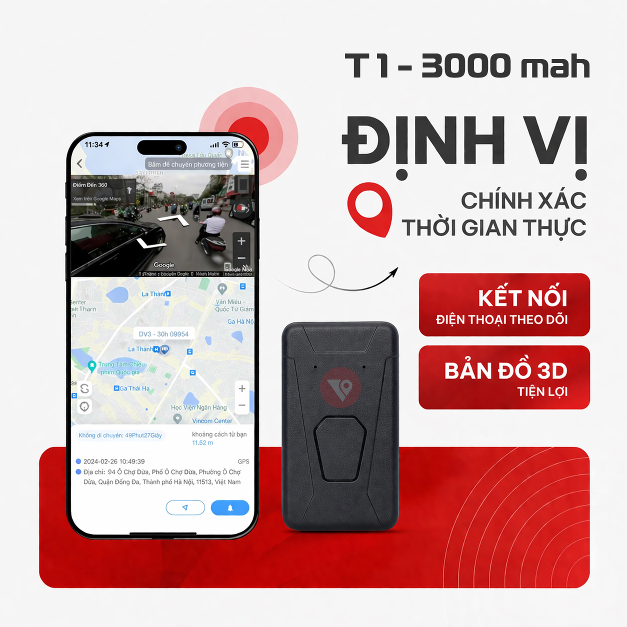 Định Vị Không Dây T1 Mini – Siêu Nhỏ Bằng Hộp Diêm, PIN 3-5 Ngày