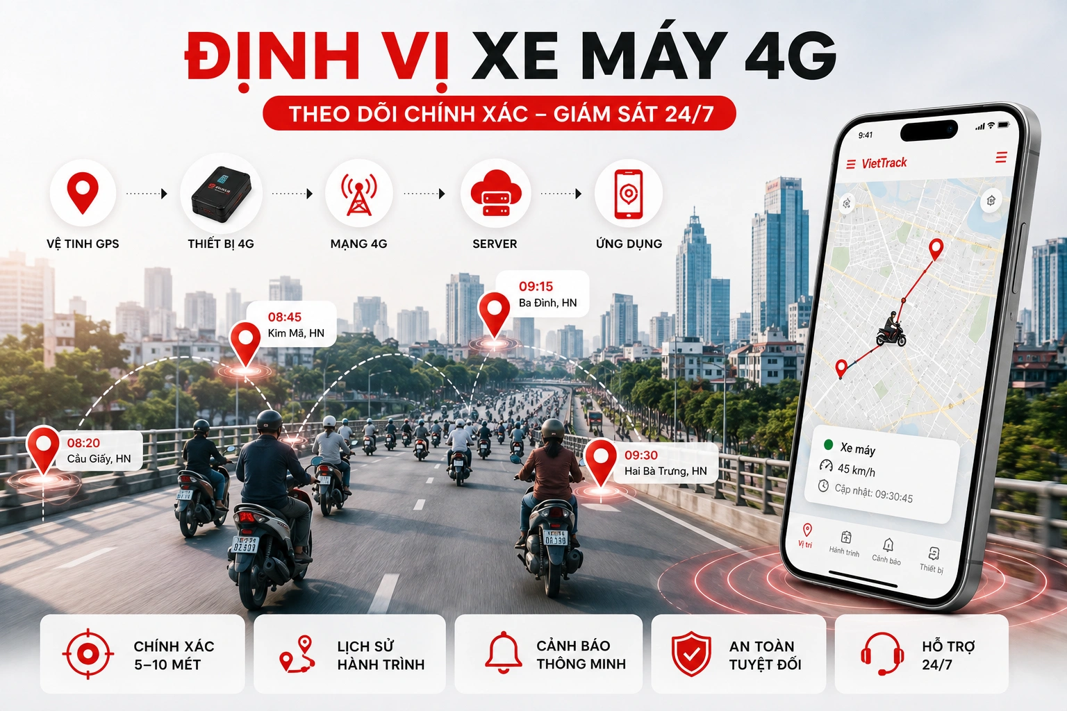 Định Vị Xe Máy 4G – Theo Dõi Chính Xác, Giấu Kín, Quản Lý 24/7