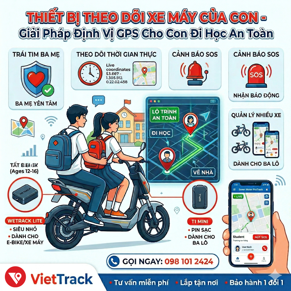 Thiết Bị Theo Dõi Xe Máy Của Con – Định Vị GPS Cho Con Đi Học An Toàn