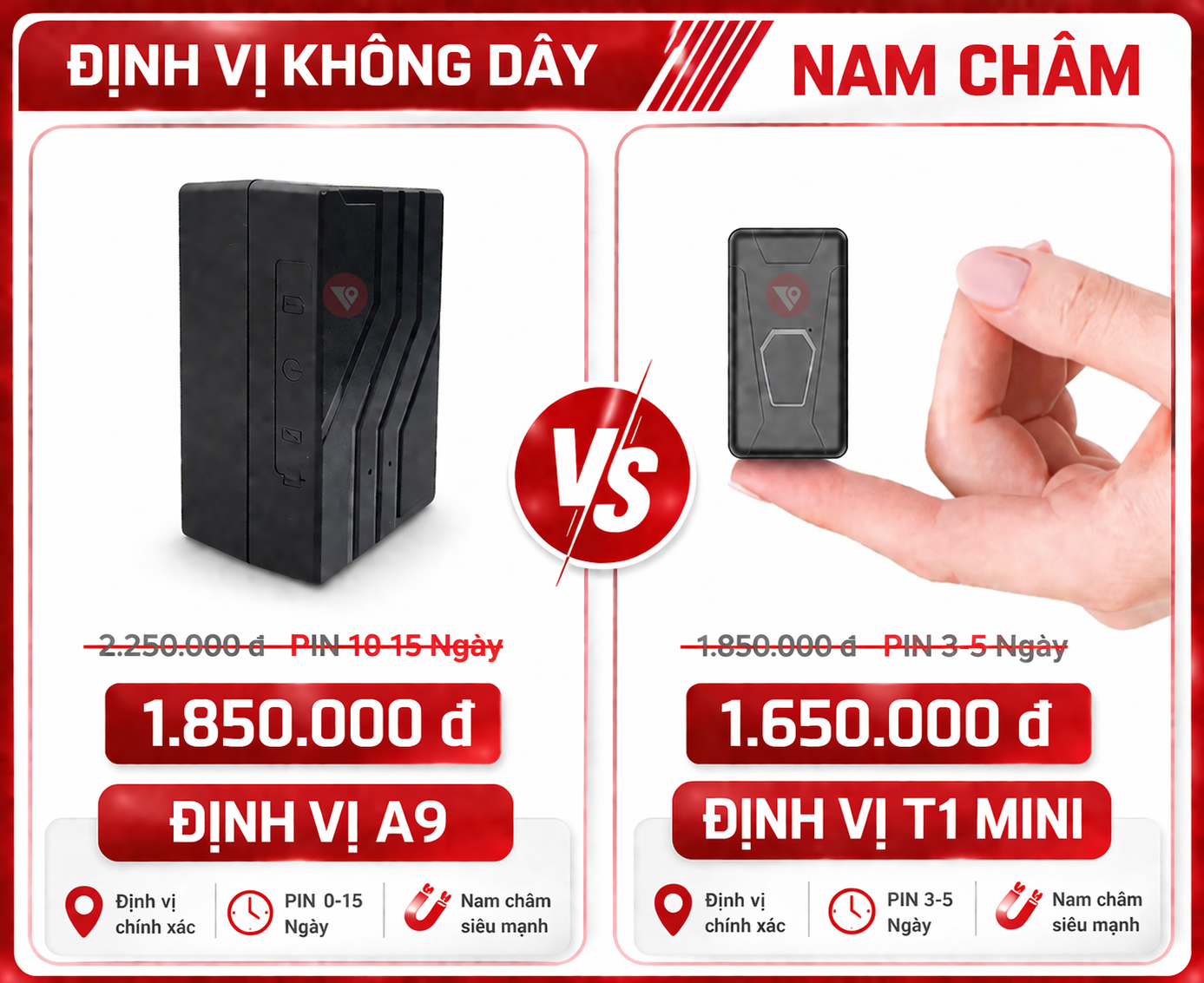 Định vị xe máy không dây VietTrack – dùng PIN sạc, nam châm siêu chắc