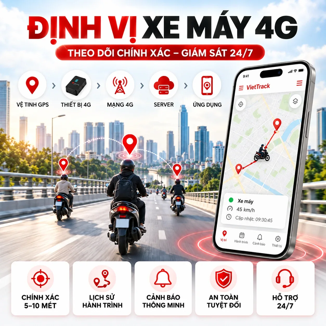 Định Vị Xe Máy 4G – Theo Dõi Chính Xác, Giấu Kín, Quản Lý 24/7