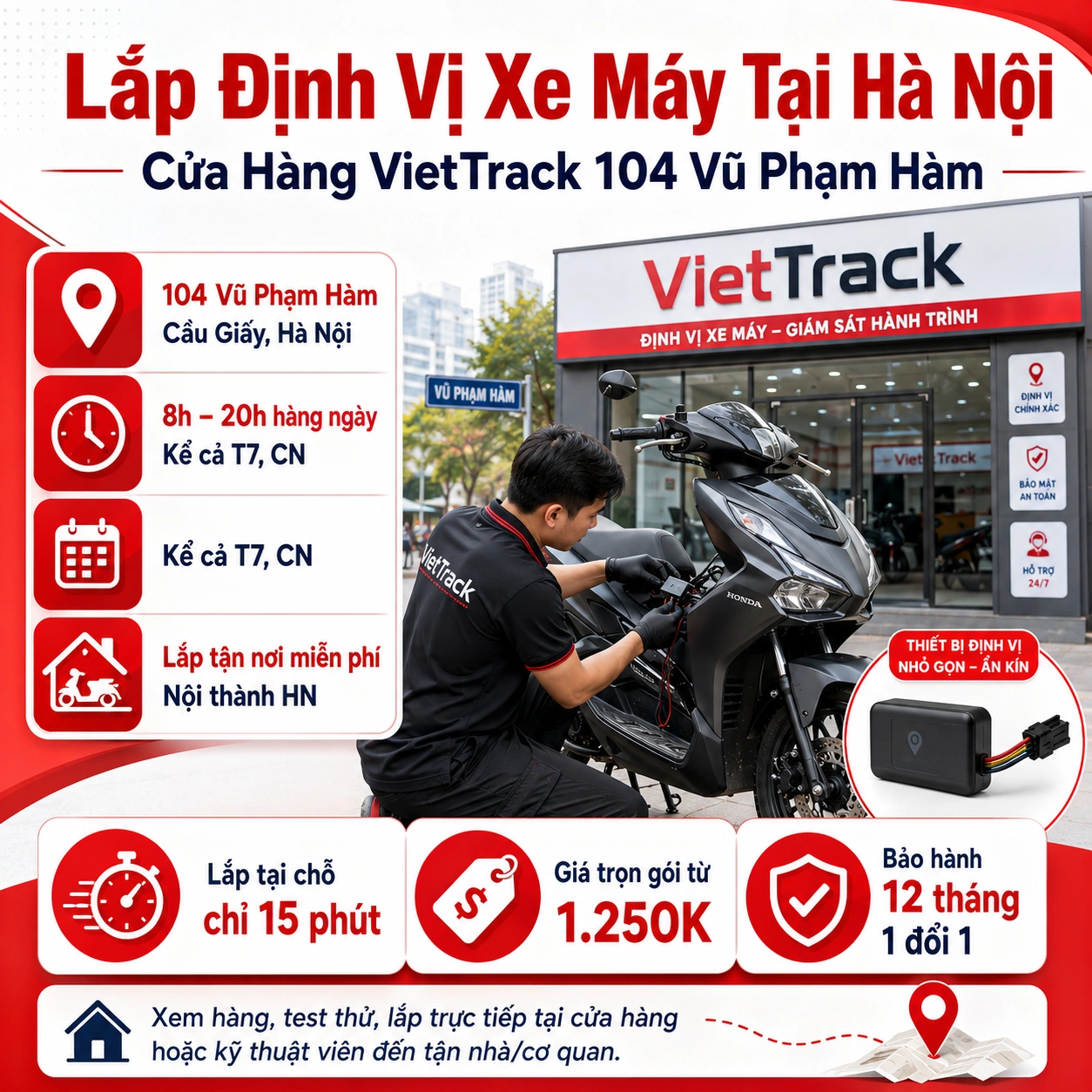 Mua và lắp định vị xe máy tại Hà Nội – Cửa hàng VietTrack 104 Vũ Phạm Hàm