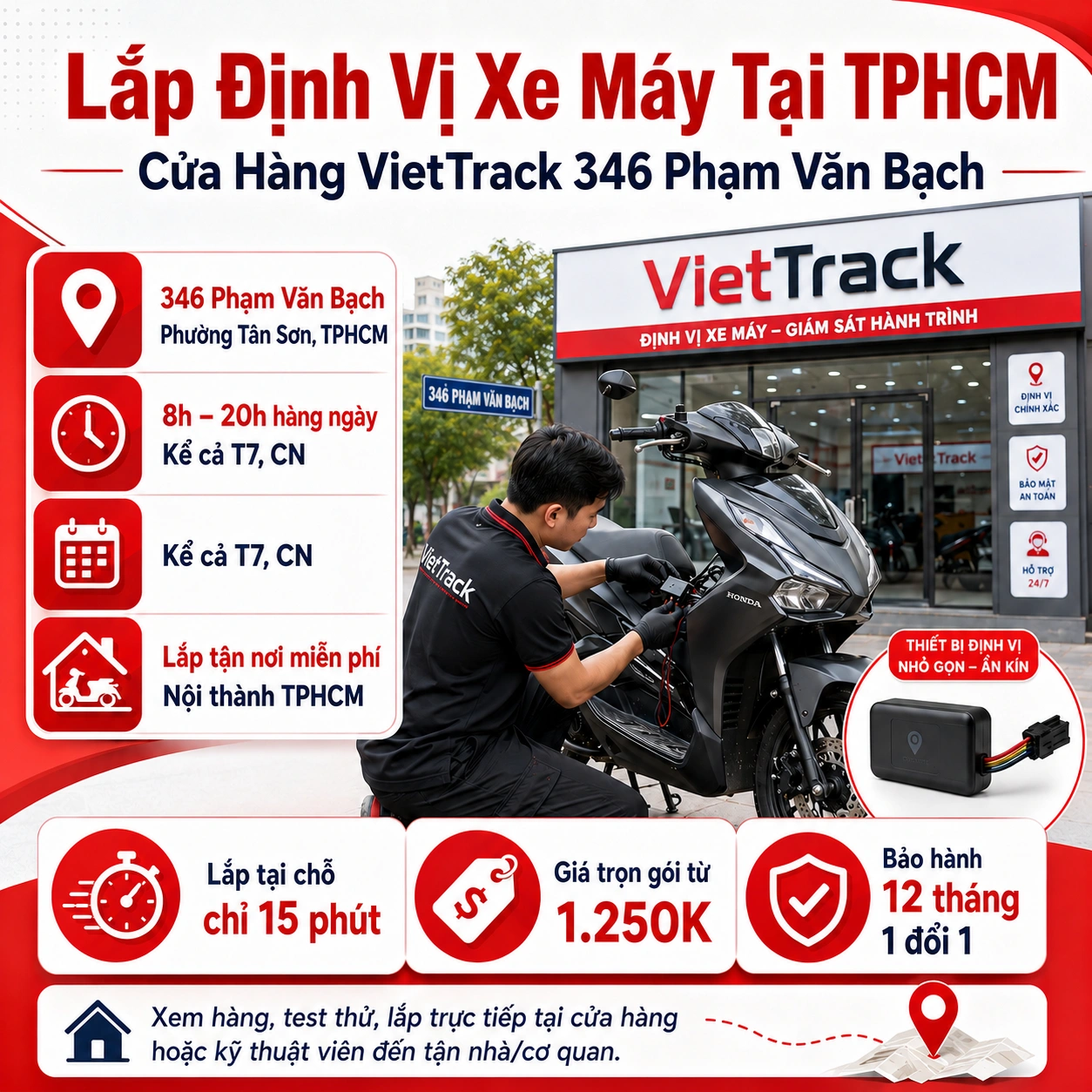 Mua và lắp định vị xe máy tại TPHCM – Cửa hàng VietTrack 346 Phạm Văn Bạch
